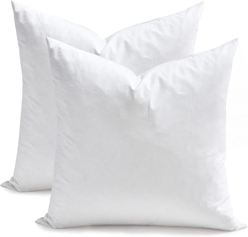 TOPGREEN Feathers Down Throw Pillow Inserts 16 x 16, Set of 2, 100% Organic Cotton Shell, Soft Decorative Square Pillows Insert for Living Room Sofa, Couch, or Bed (White) - Image 1